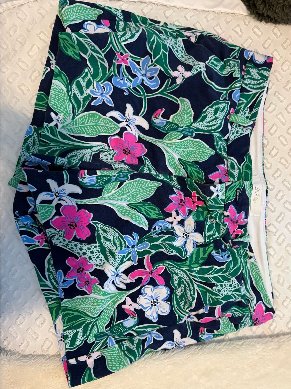 Lilly Pulitzer Navy Floral Shorts with Pink & Green Accents